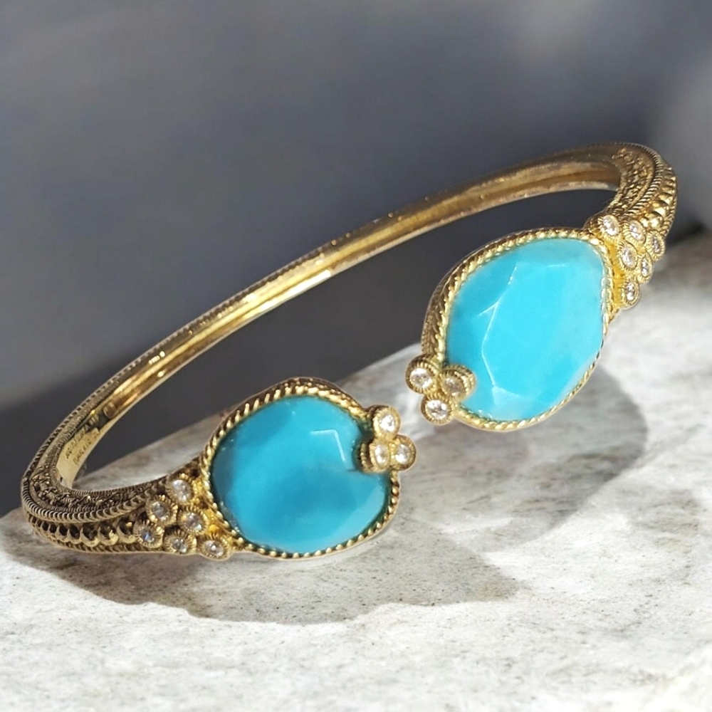 JUDITH RIPKA Sterling Silver 925 Gold Vermeil Turquoise Zircon Crystal Bracelet